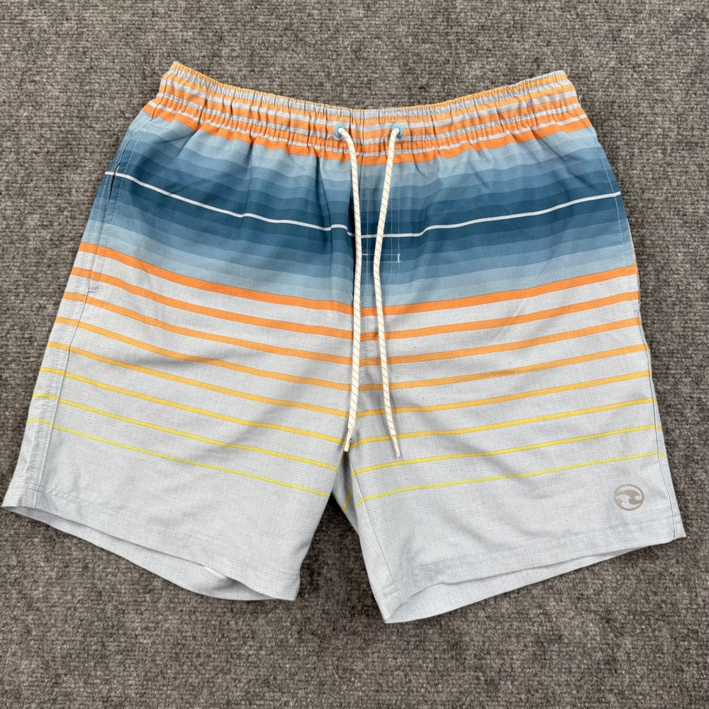 Ocean Current‎ Swim Trunks Small Blue Orange Striped Mesh Lined Men's